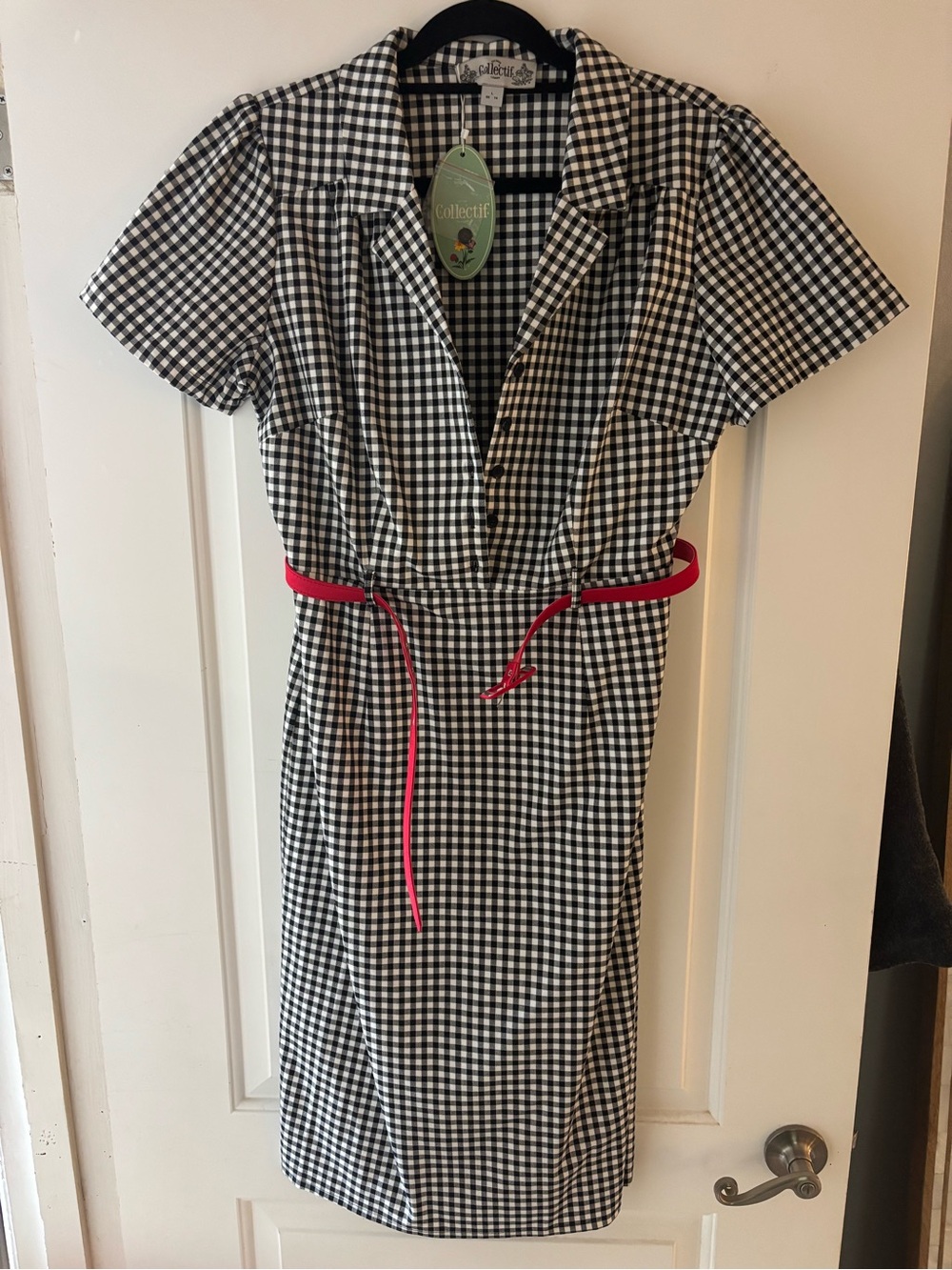 NWT Collectif Alexandrea Gingham Pencil Shirt Dress L UK 14